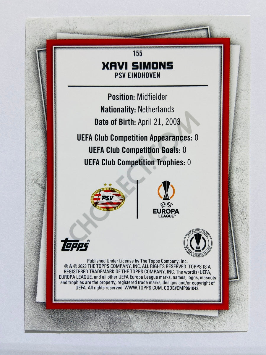 Xavi Simons - PSV Eindhoven 2022-23 Topps UEFA Superstars Uncommon Green Parallel #155