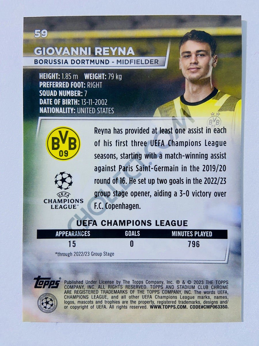 Giovanni Reyna - Borussia Dortmund 2022-23 Topps Stadium Club Chrome UEFA Club Competitions #59