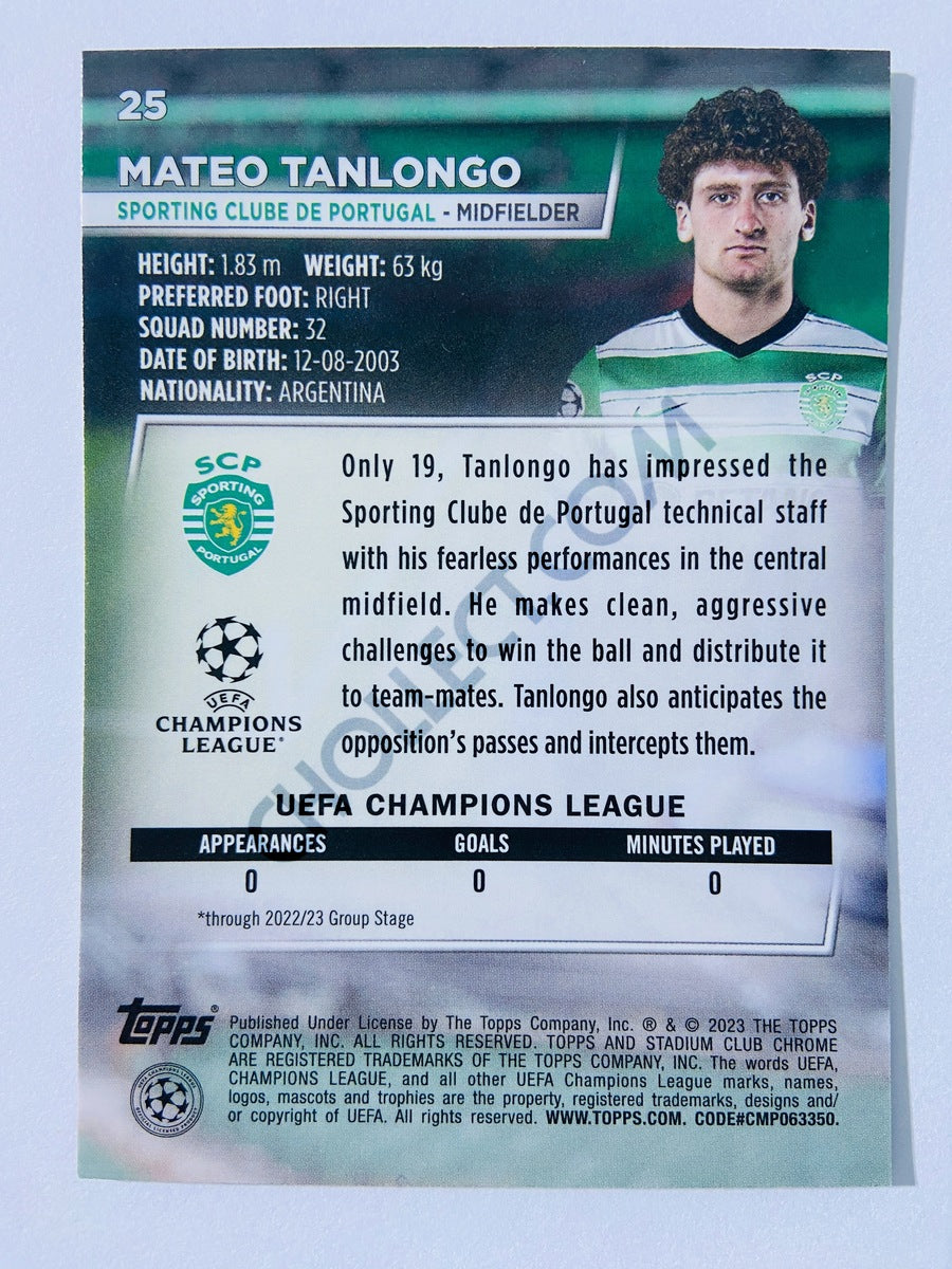 Mateo Tanlongo - Sporting Clube de Portugal 2022-23 Topps Stadium Club Chrome UEFA Club Competitions RC Rookie #25