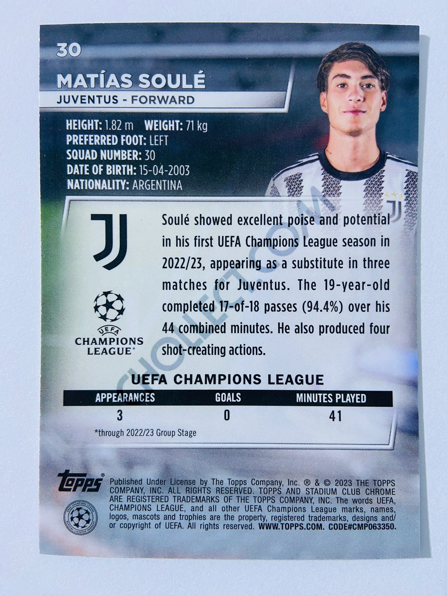 Matías Soulé - Juventus 2022-23 Topps Stadium Club Chrome UEFA Club Competitions RC Rookie #30