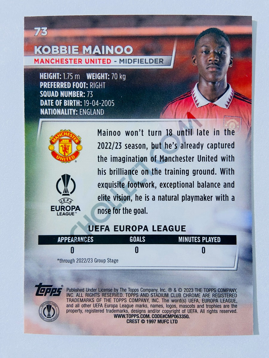 Kobbie Mainoo - Manchester United 2022-23 Topps Stadium Club Chrome UEFA Club Competitions RC Rookie #73