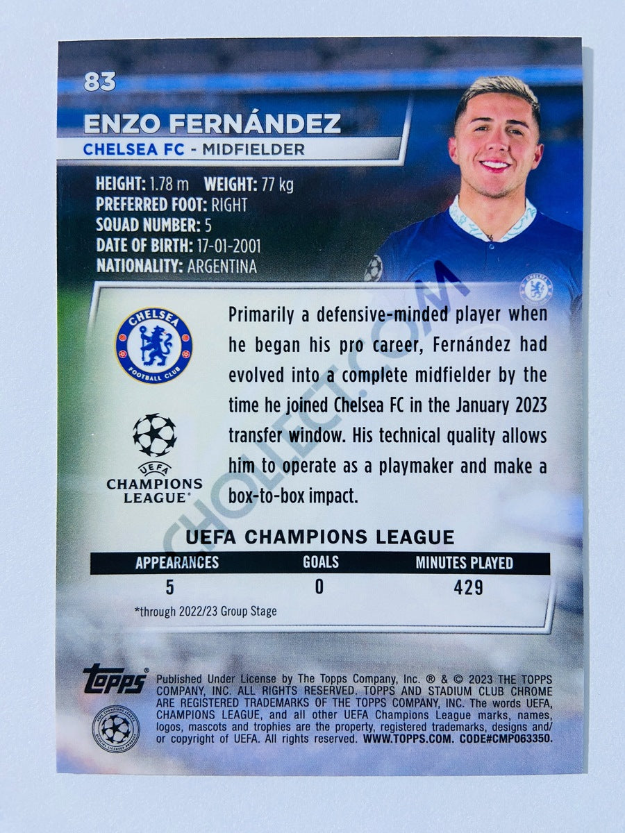 Enzo Fernández - Chelsea FC 2022-23 Topps Stadium Club Chrome UEFA Club Competitions RC Rookie #83