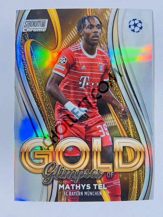 Mathys Tel - FC Bayern München 2022-23 Topps Stadium Club Chrome UEFA Club Competitions Glimpses of Gold Insert #GG-MT