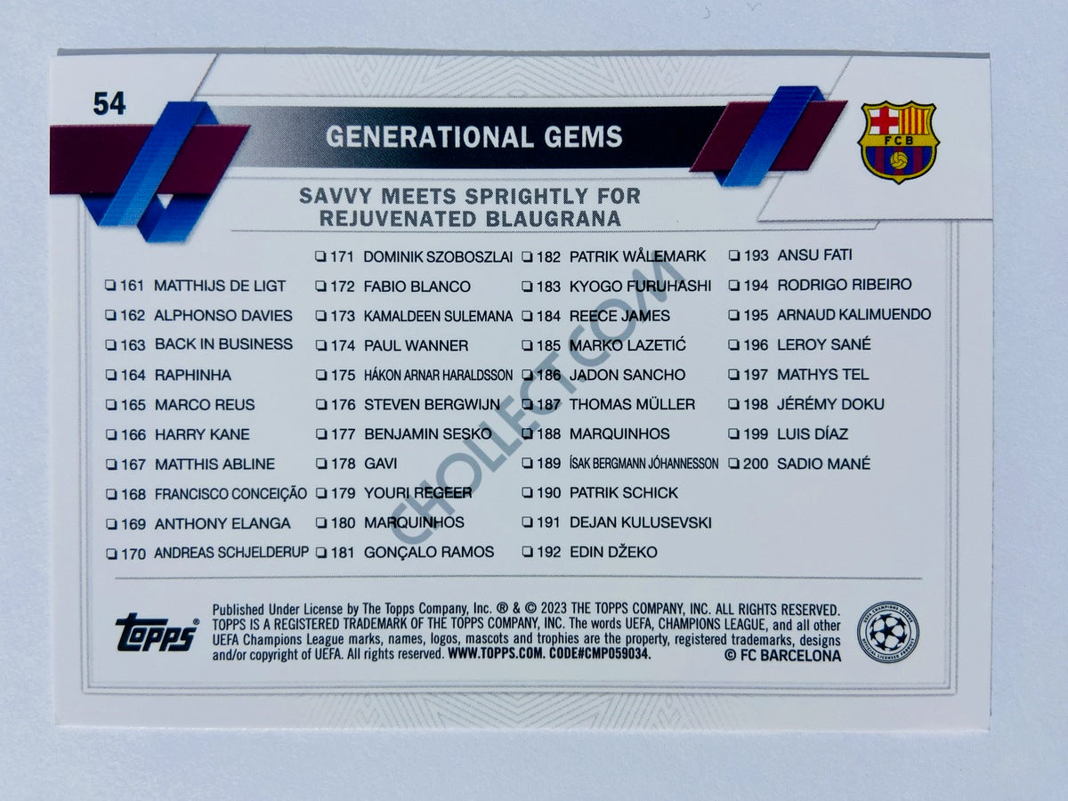 Generational Gems - FC Barcelona 2022-23 Topps UEFA Club Competitions #54