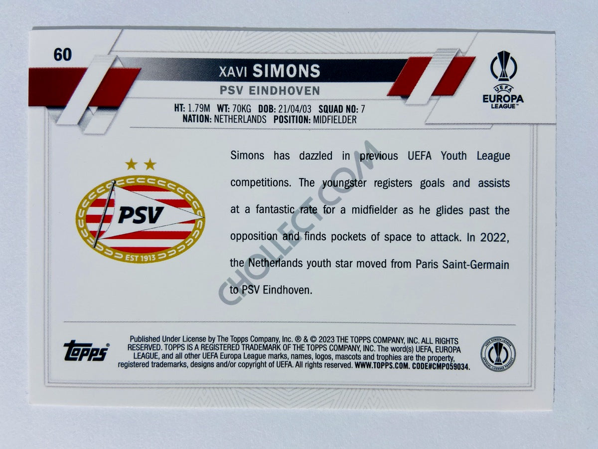 Xavi Simons - PSV Eindhoven 2022-23 Topps UEFA Club Competitions #60