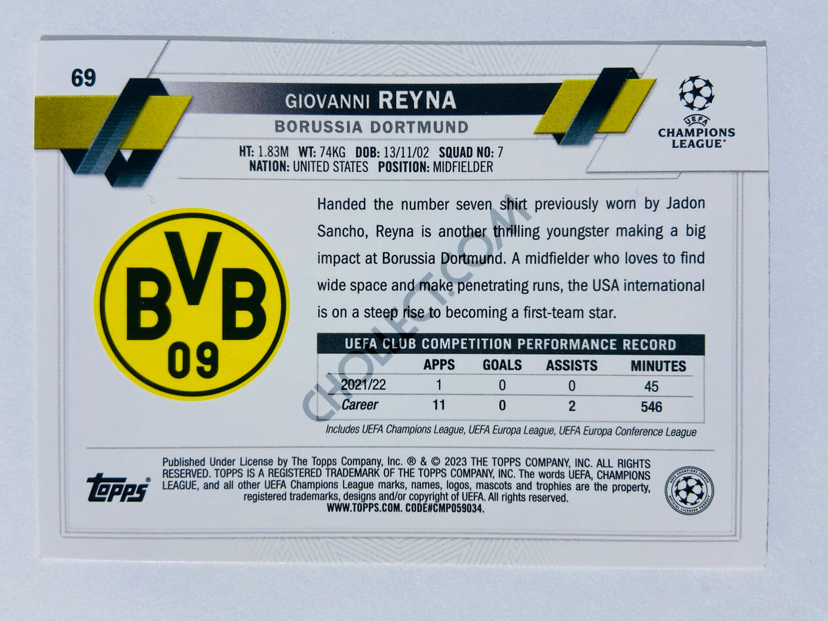 Giovanni Reyna - Borussia Dortmund 2022-23 Topps UEFA Club Competitions #69