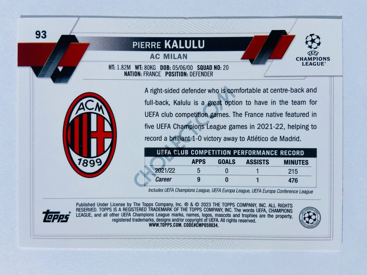 Pierre Kalulu - AC Milan 2022-23 Topps UEFA Club Competitions Future Stars #93