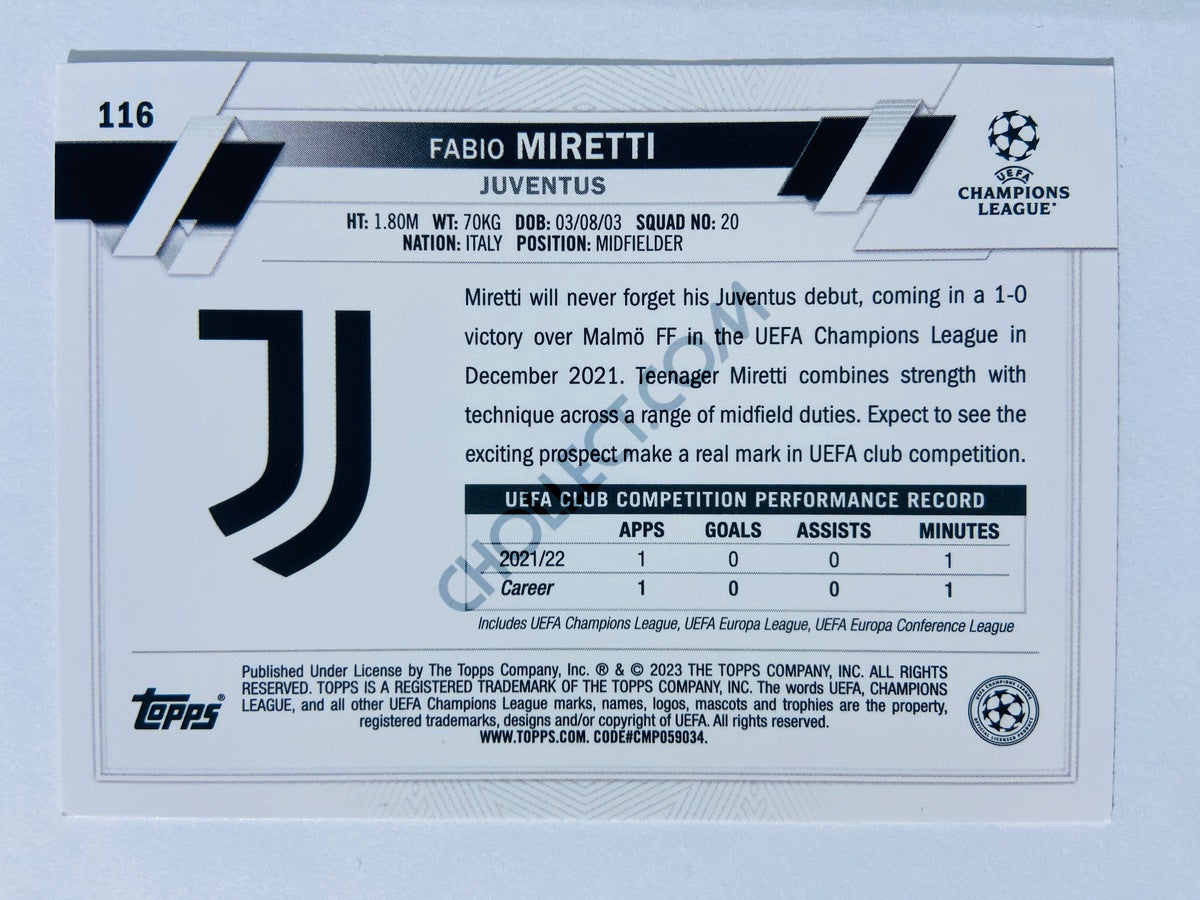 Fabio Miretti - Juventus 2022-23 Topps UEFA Club Competitions #116