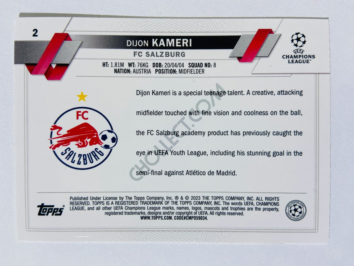 Dijon Kameri - FC Salzburg 2022-23 Topps UEFA Club Competitions RC Rookie #2