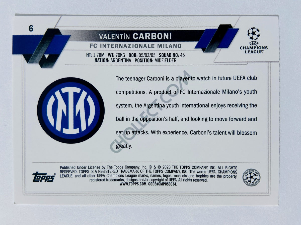 Valentin Carboni - FC Internazionale Milano 2022-23 Topps UEFA Club Competitions RC Rookie #6