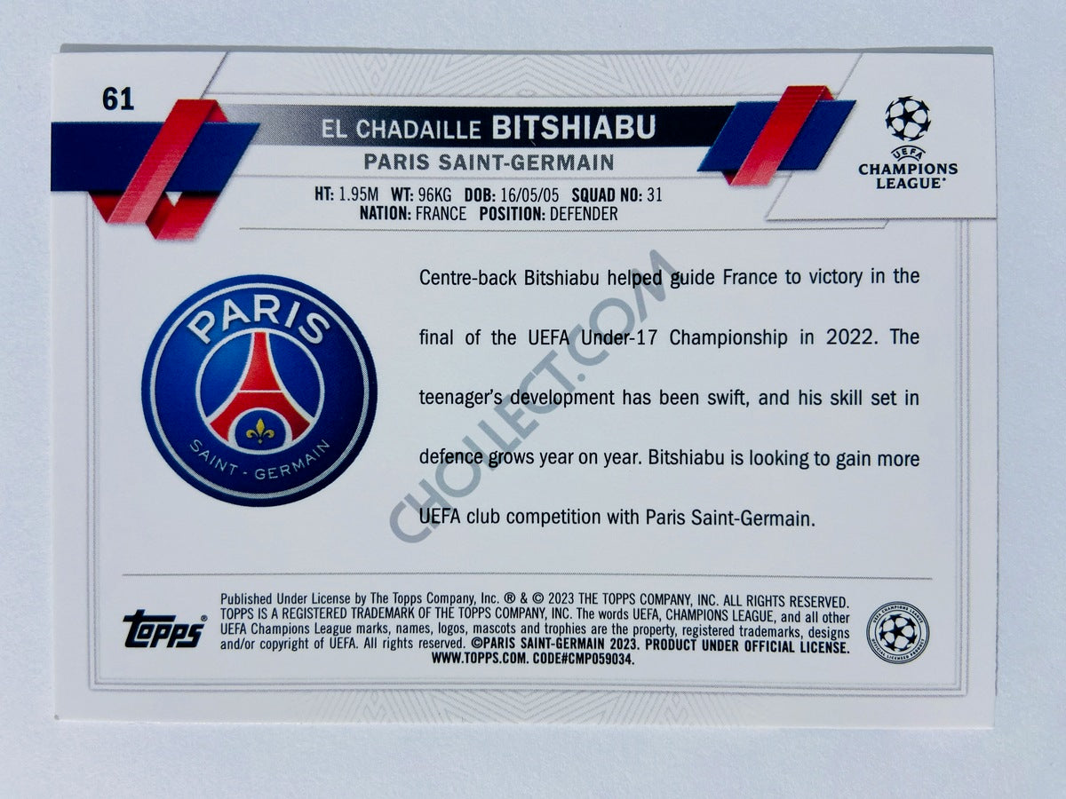 El Chadaille Bitshiabu - Paris Saint-Germain 2022-23 Topps UEFA Club Competitions RC Rookie #61