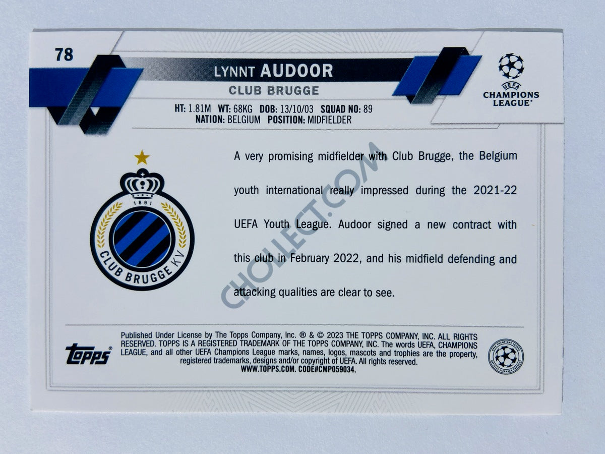 Lynnt Audoor - Club Brugge 2022-23 Topps UEFA Club Competitions RC Rookie #78