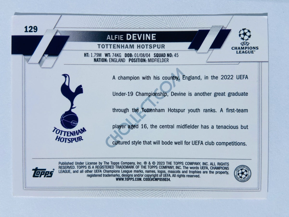 Alfie Devine - Tottenham Hotspur 2022-23 Topps UEFA Club Competitions RC Rookie #129