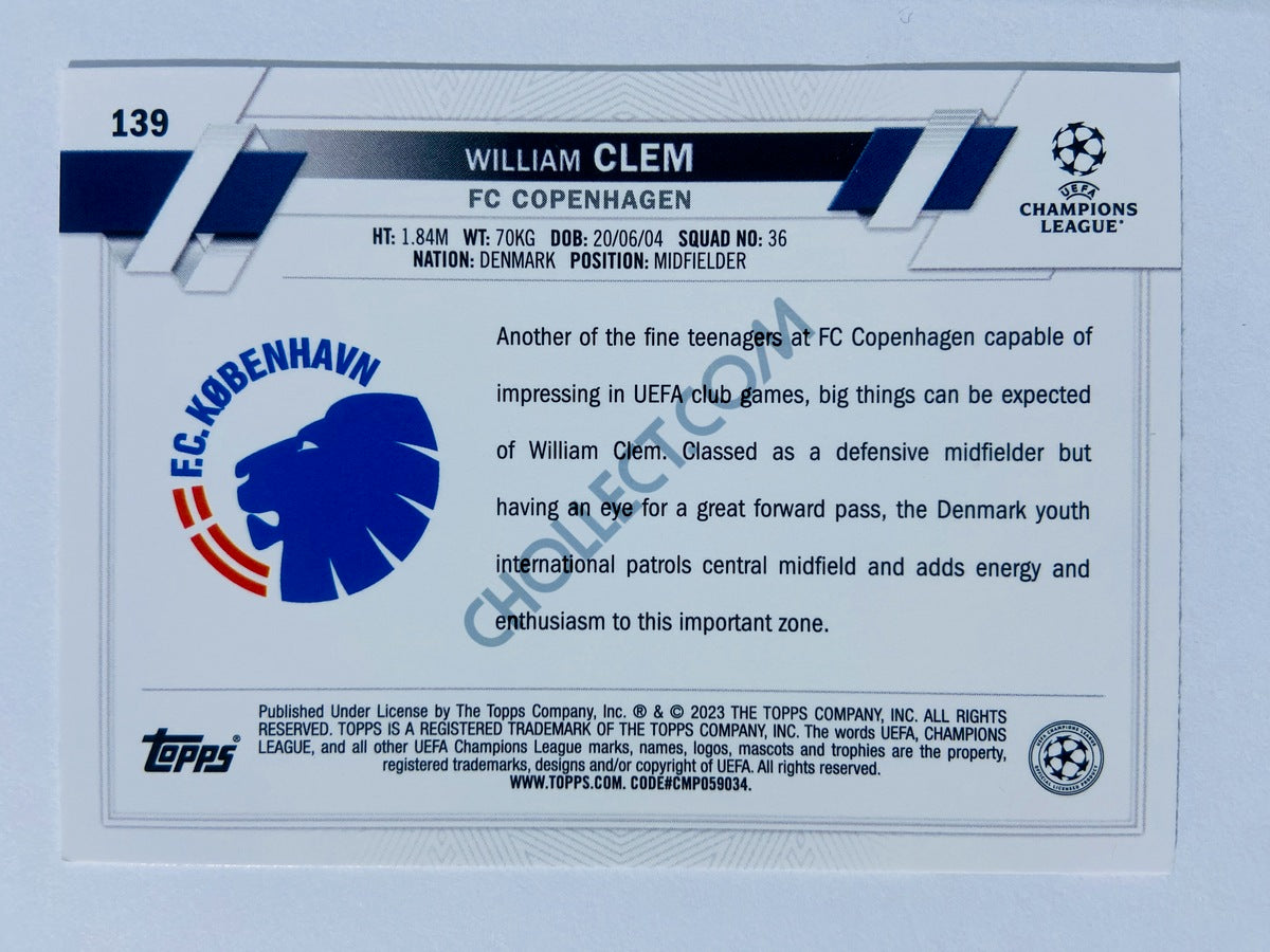 William Clem - FC Copenhagen 2022-23 Topps UEFA Club Competitions RC Rookie #139