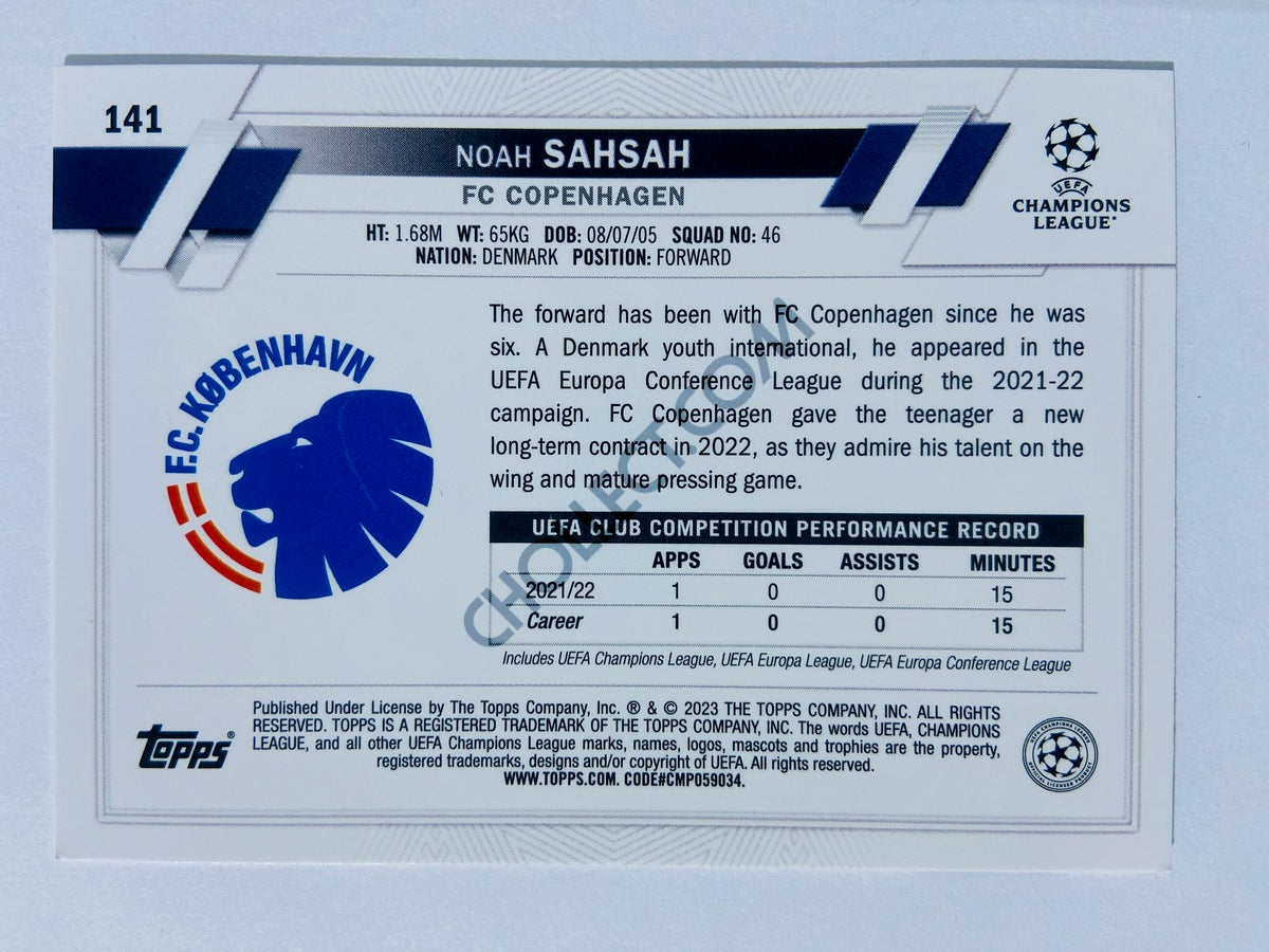 Noah Sahsah - FC Copenhagen 2022-23 Topps UEFA Club Competitions RC Rookie #141