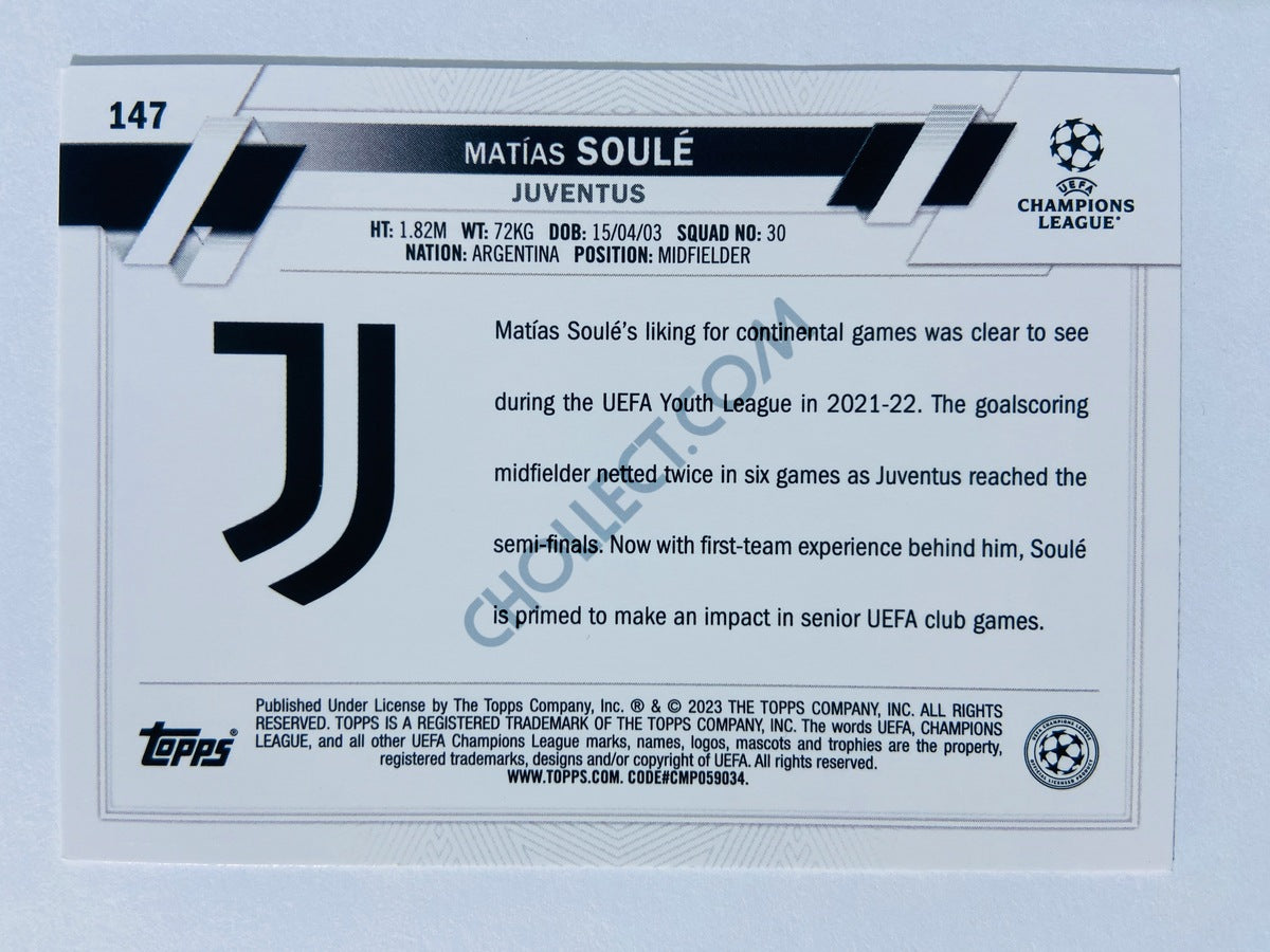 Matias Soule - Juventus 2022-23 Topps UEFA Club Competitions RC Rookie #147