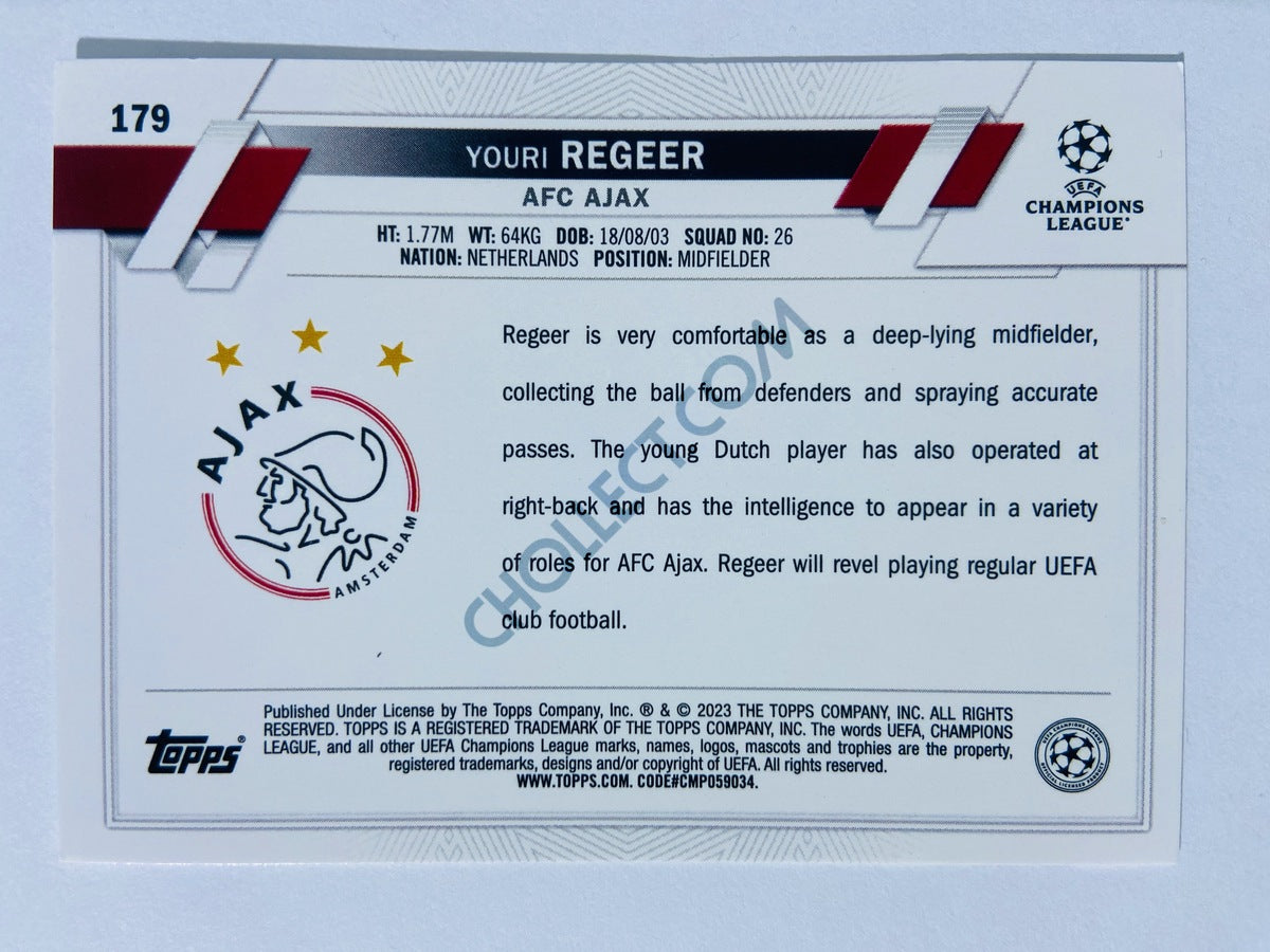 Youri Regeer - AFC Ajax 2022-23 Topps UEFA Club Competitions RC Rookie #179