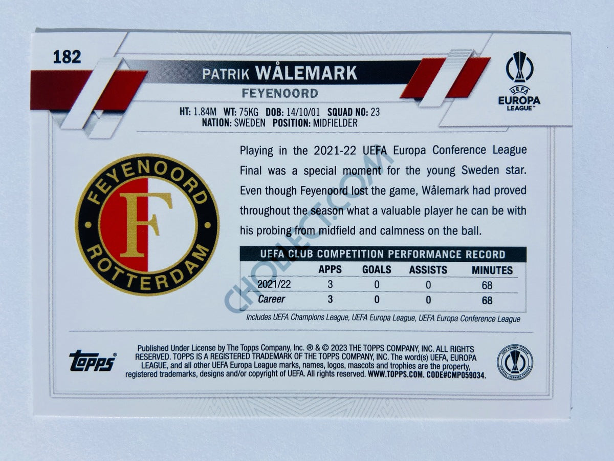 Patrik Walemark - Feyenoord 2022-23 Topps UEFA Club Competitions RC Rookie #182