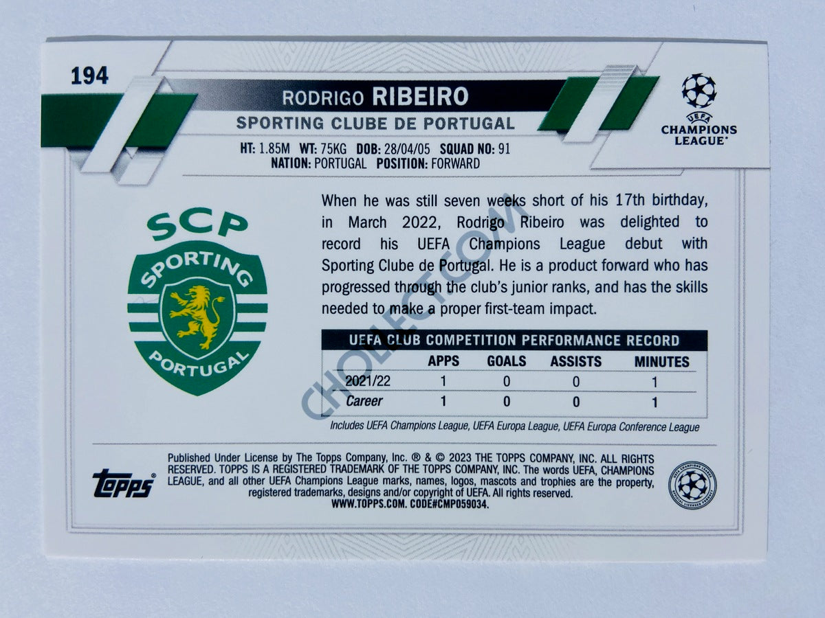 Rodrigo Ribeiro - Sporting Clube de Portugal 2022-23 Topps UEFA Club Competitions RC Rookie #194