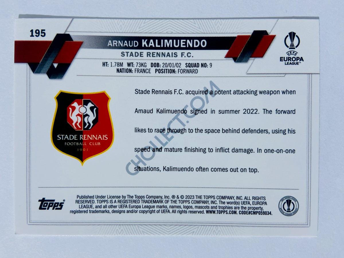 Arnaud Kalimuendo - Stade Rennais F.C. 2022-23 Topps UEFA Club Competitions RC Rookie #195