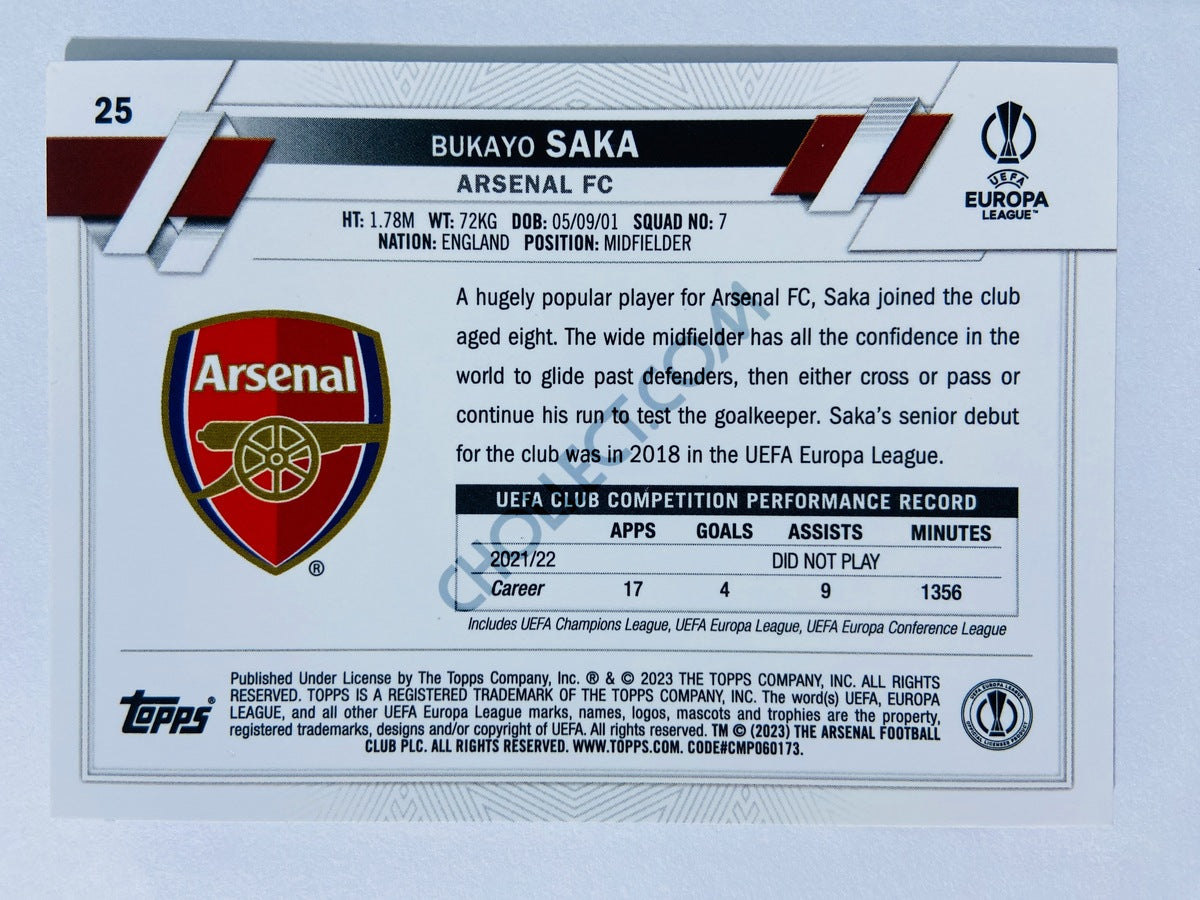 Bukayo Saka - Arsenal FC 2022-23 Topps Chrome UEFA Club Competitions #25