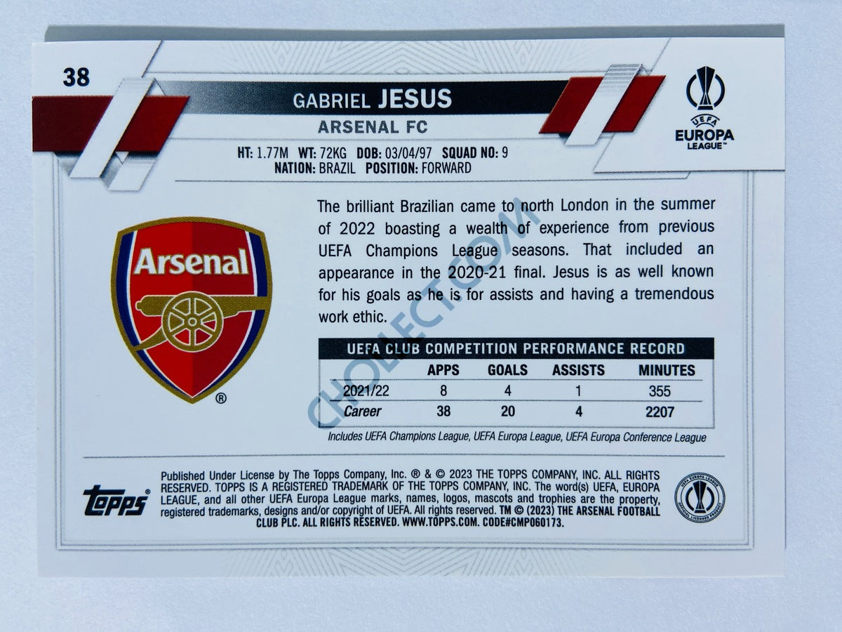 Gabriel Jesus - Arsenal FC 2022-23 Topps Chrome UEFA Club Competitions #38