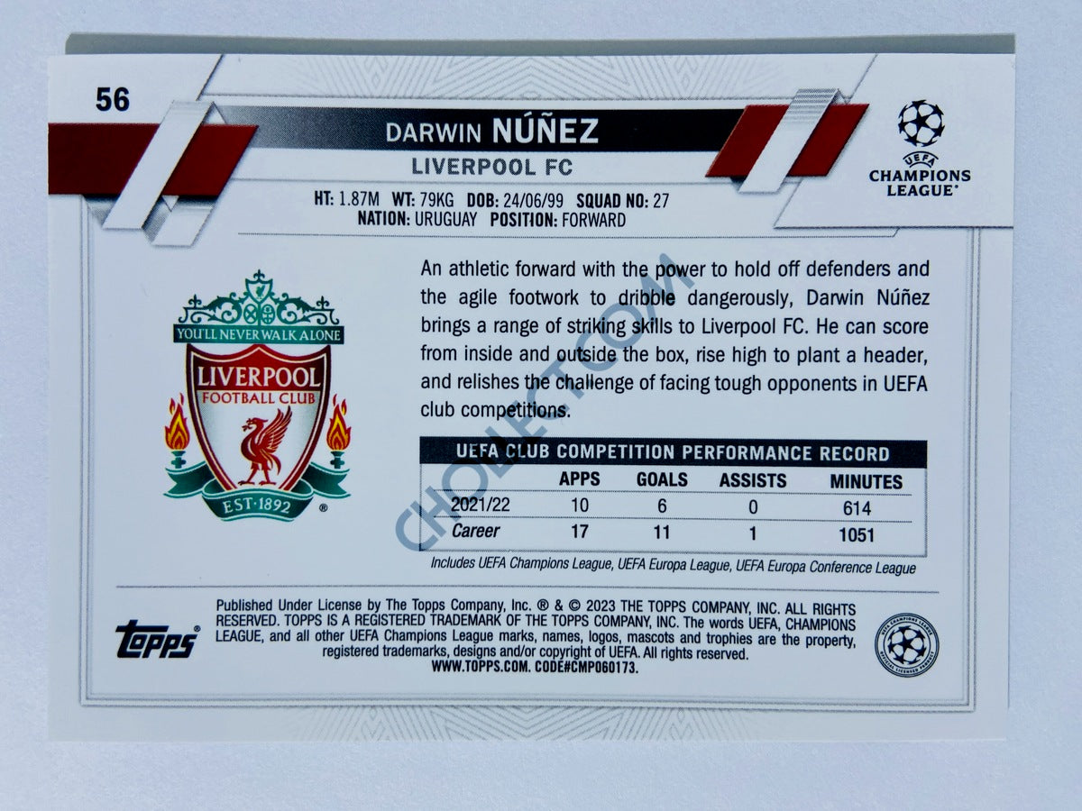 Darwin Núñez - Liverpool FC 2022-23 Topps Chrome UEFA Club Competitions #56