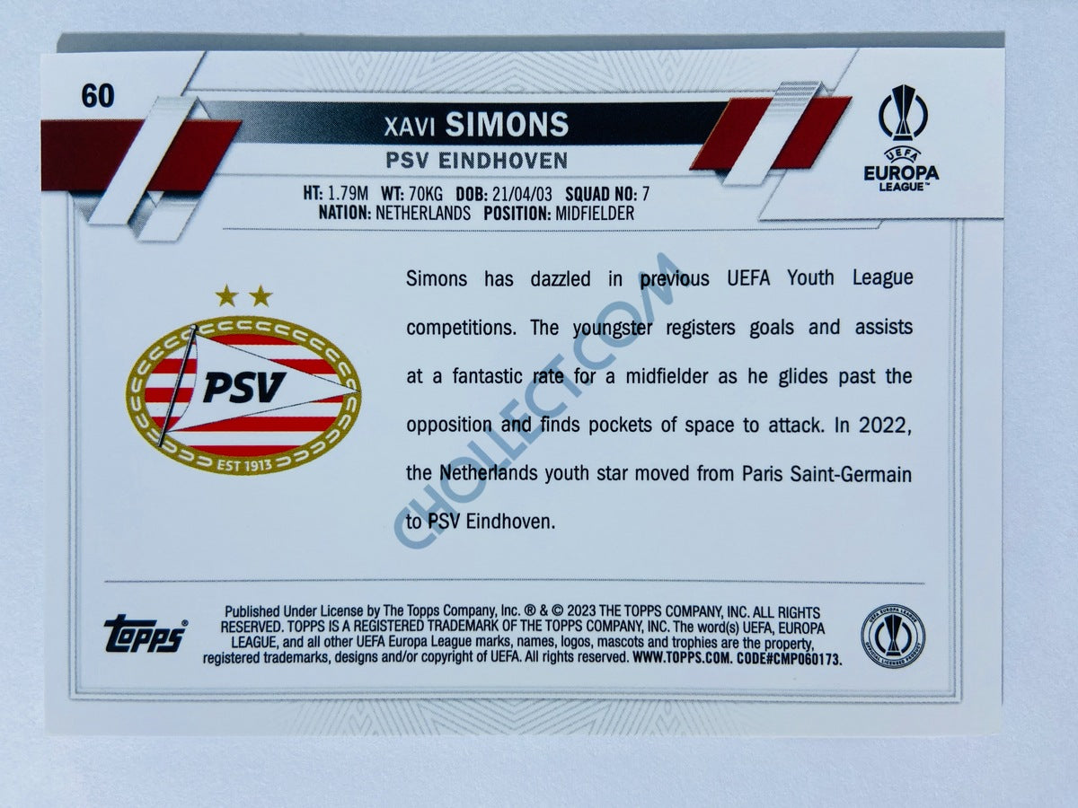 Xavi Simons - PSV Eindhoven 2022-23 Topps Chrome UEFA Club Competitions #60