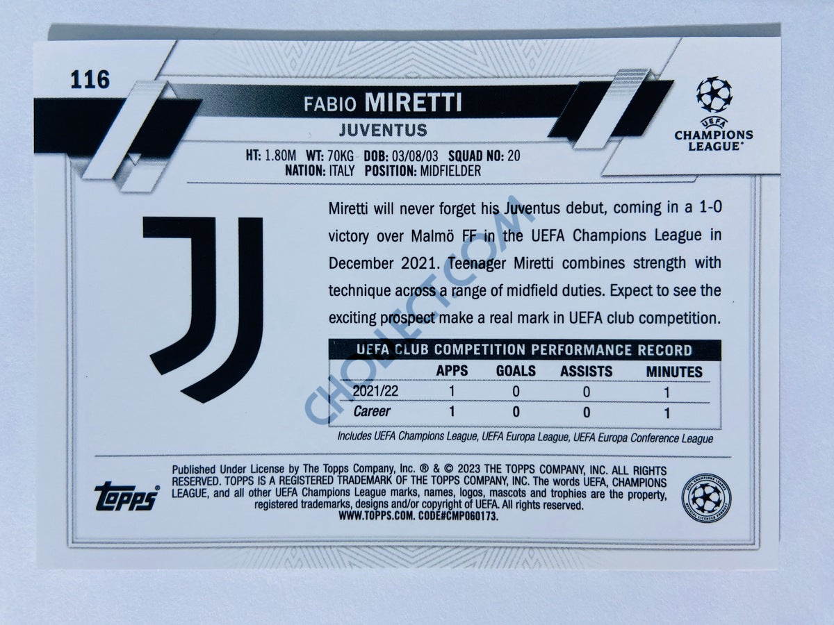 Fabio Miretti - Juventus 2022-23 Topps Chrome UEFA Club Competitions #116