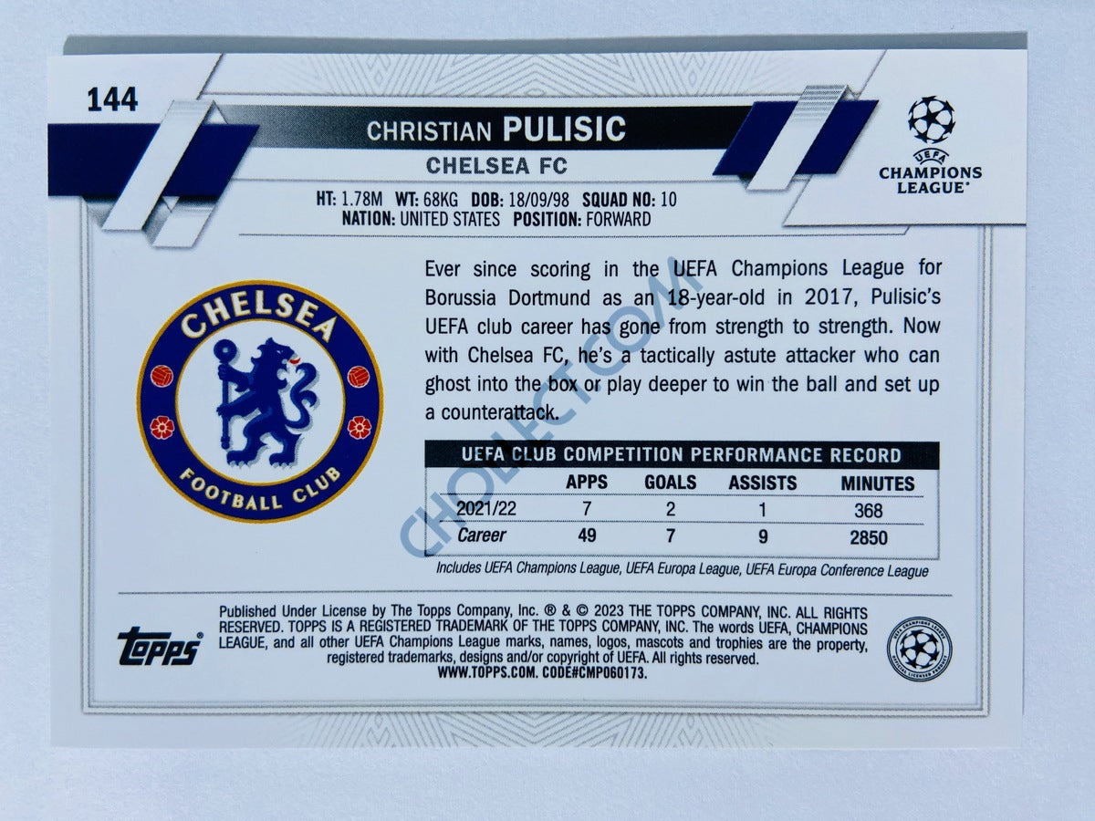 Christian Pulisic - Chelsea FC 2022-23 Topps Chrome UEFA Club Competitions #144