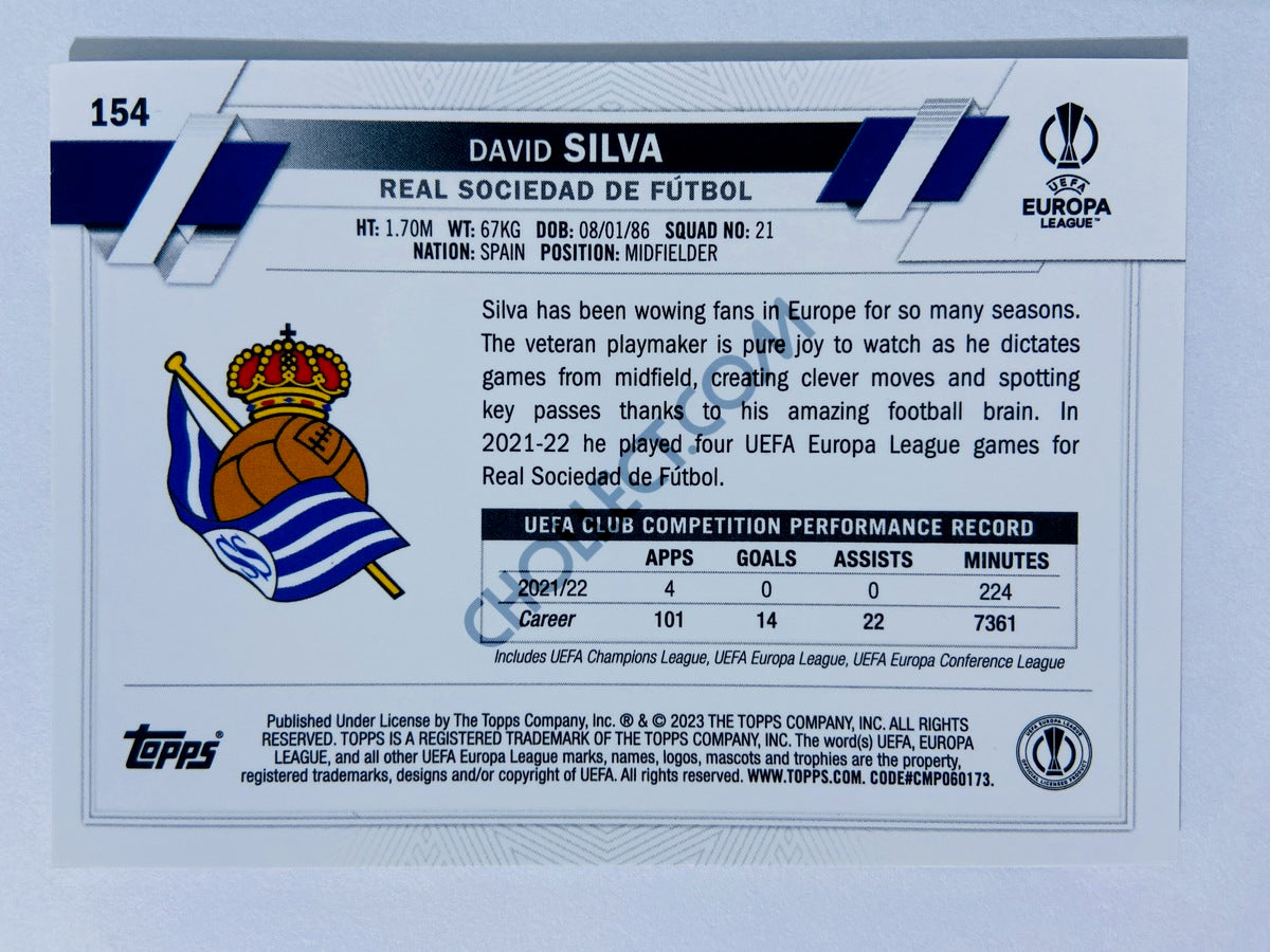 David Silva - Real Sociedad de Fútbol 2022-23 Topps Chrome UEFA Club Competitions #154