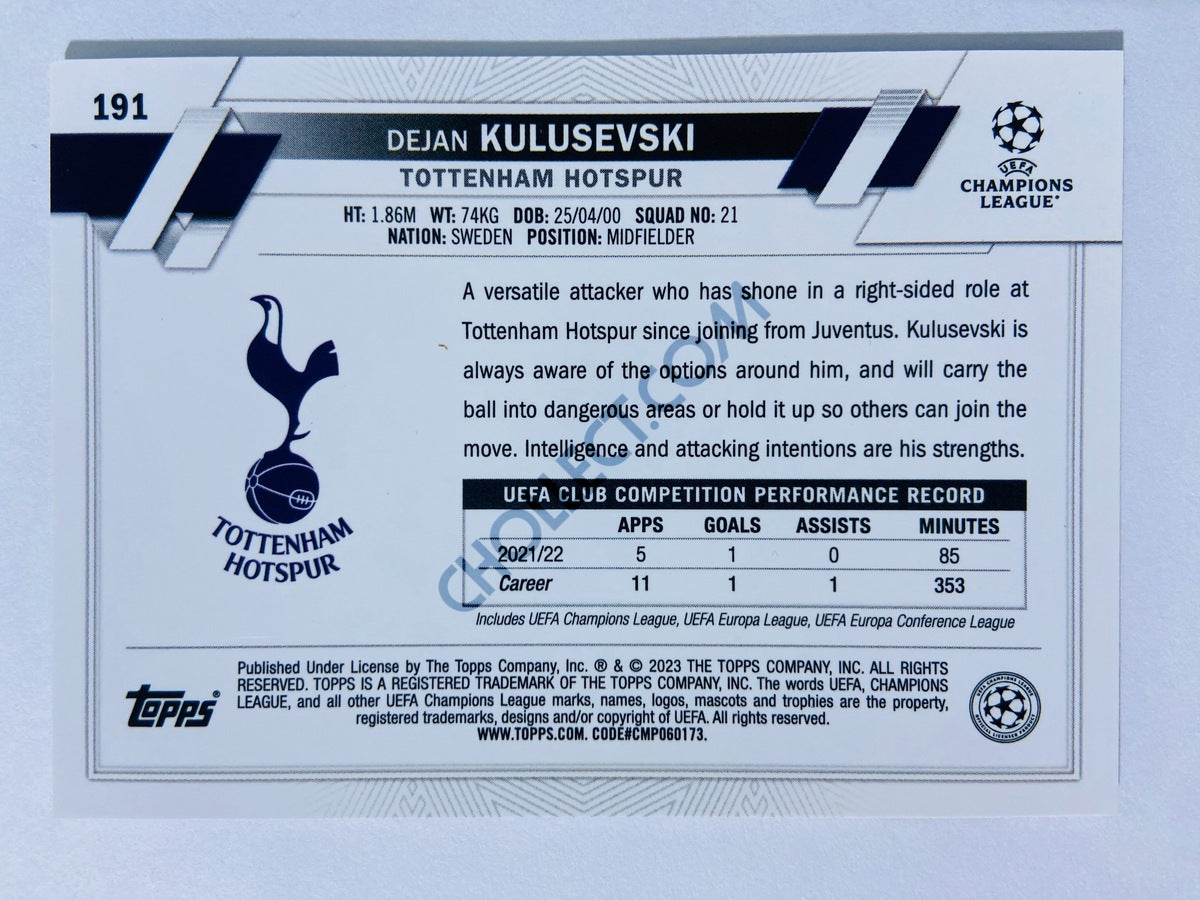 Dejan Kulusevski - Tottenham Hotspur 2022-23 Topps Chrome UEFA Club Competitions #191