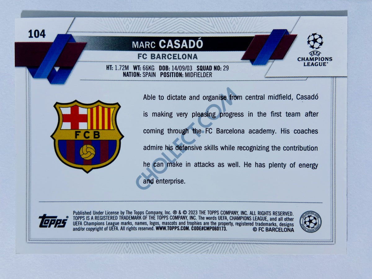 Marc Casadó - FC Barcelona 2022-23 Topps Chrome UEFA Club Competitions RC Rookie #104