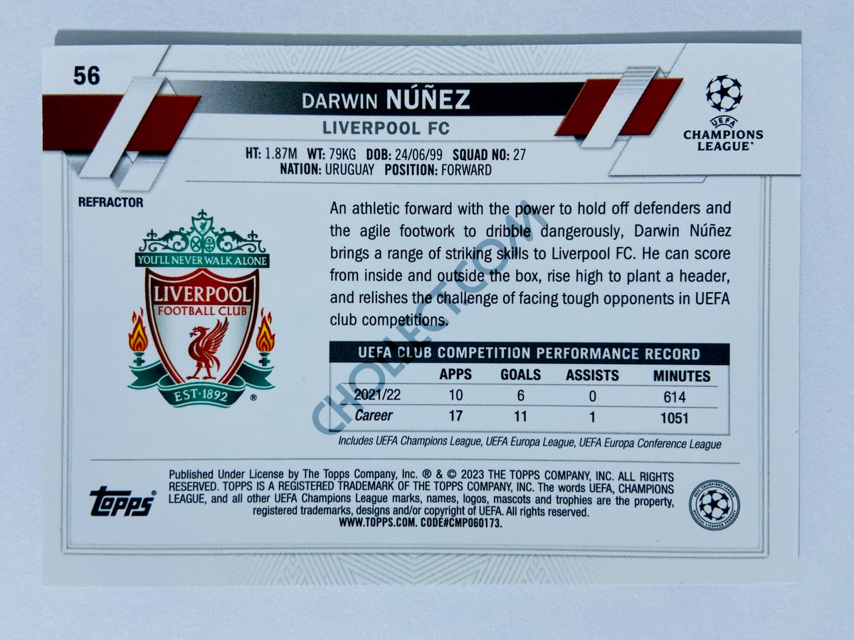 Darwin Núñez - Liverpool FC 2022-23 Topps Chrome UEFA Club Competitions Refractor #56