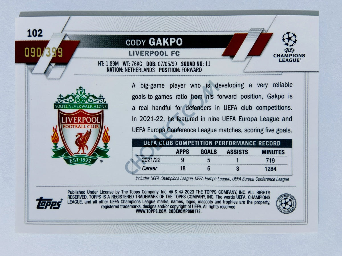 Cody Gakpo - Liverpool FC 2022-23 Topps Chrome UEFA Club Competitions #102 Neon Green X-Fractor /399