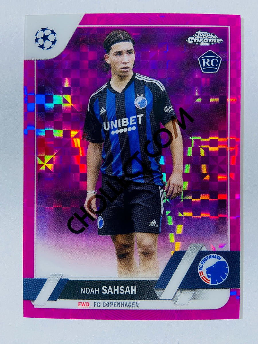 Noah Sahsah - FC Copenhagen 2022-23 Topps Chrome UEFA Club Competitions RC Rookie #141 Pink X-Fractor /250