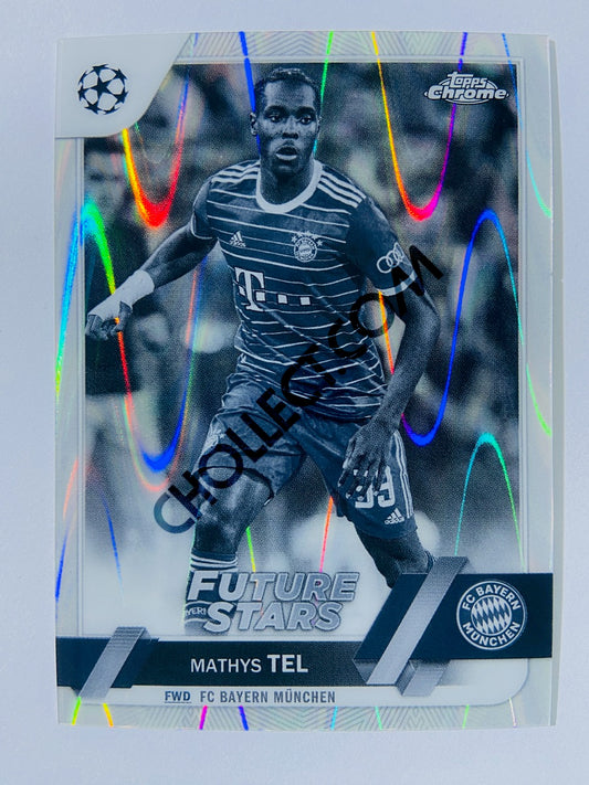 Mathys Tel - FC Bayern München 2022-23 Topps Chrome UEFA Club Competitions Future Stars Black & White Ray Wave #197