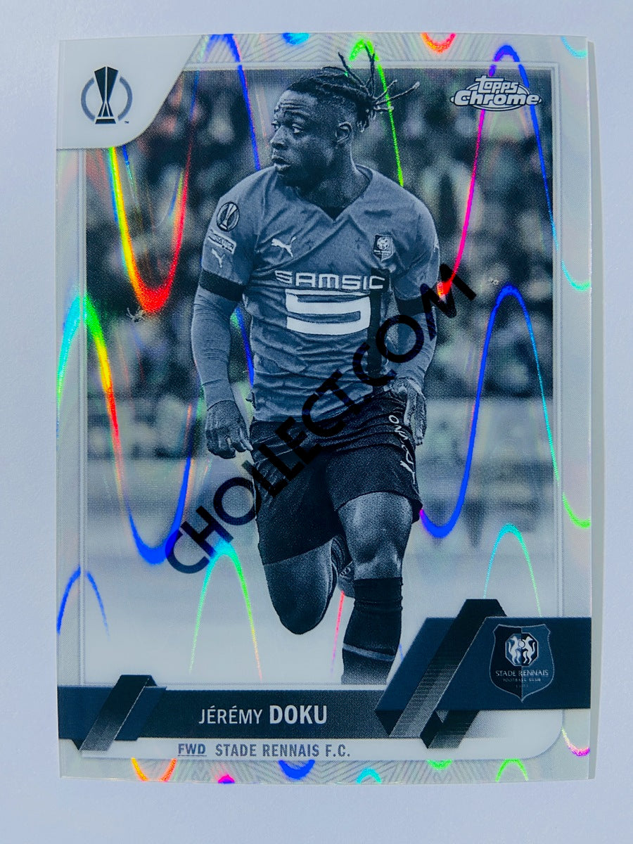 Jérémy Doku - Stade Rennais F.C. 2022-23 Topps Chrome UEFA Club Competitions Black & White Ray Wave #198