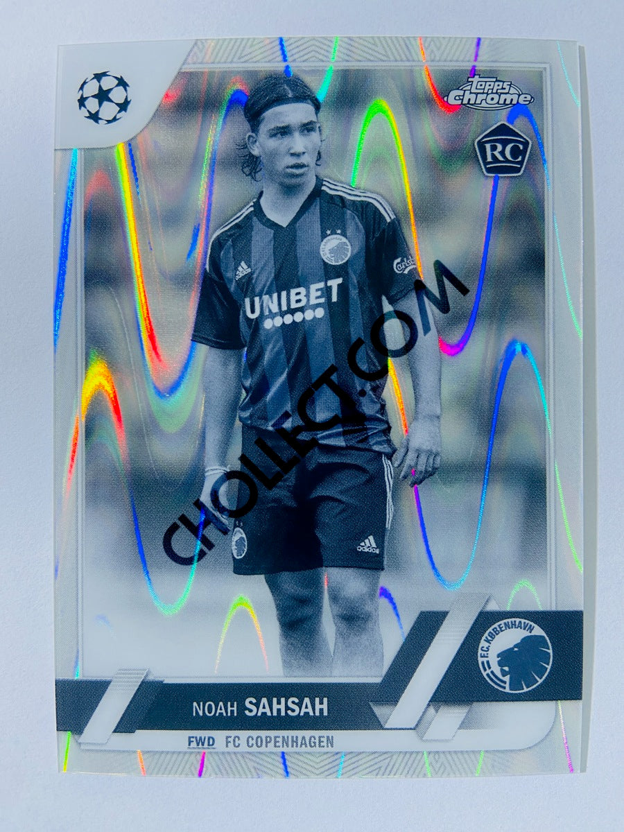 Noah Sahsah - FC Copenhagen 2022-23 Topps Chrome UEFA Club Competitions Black & White Ray Wave RC Rookie #141