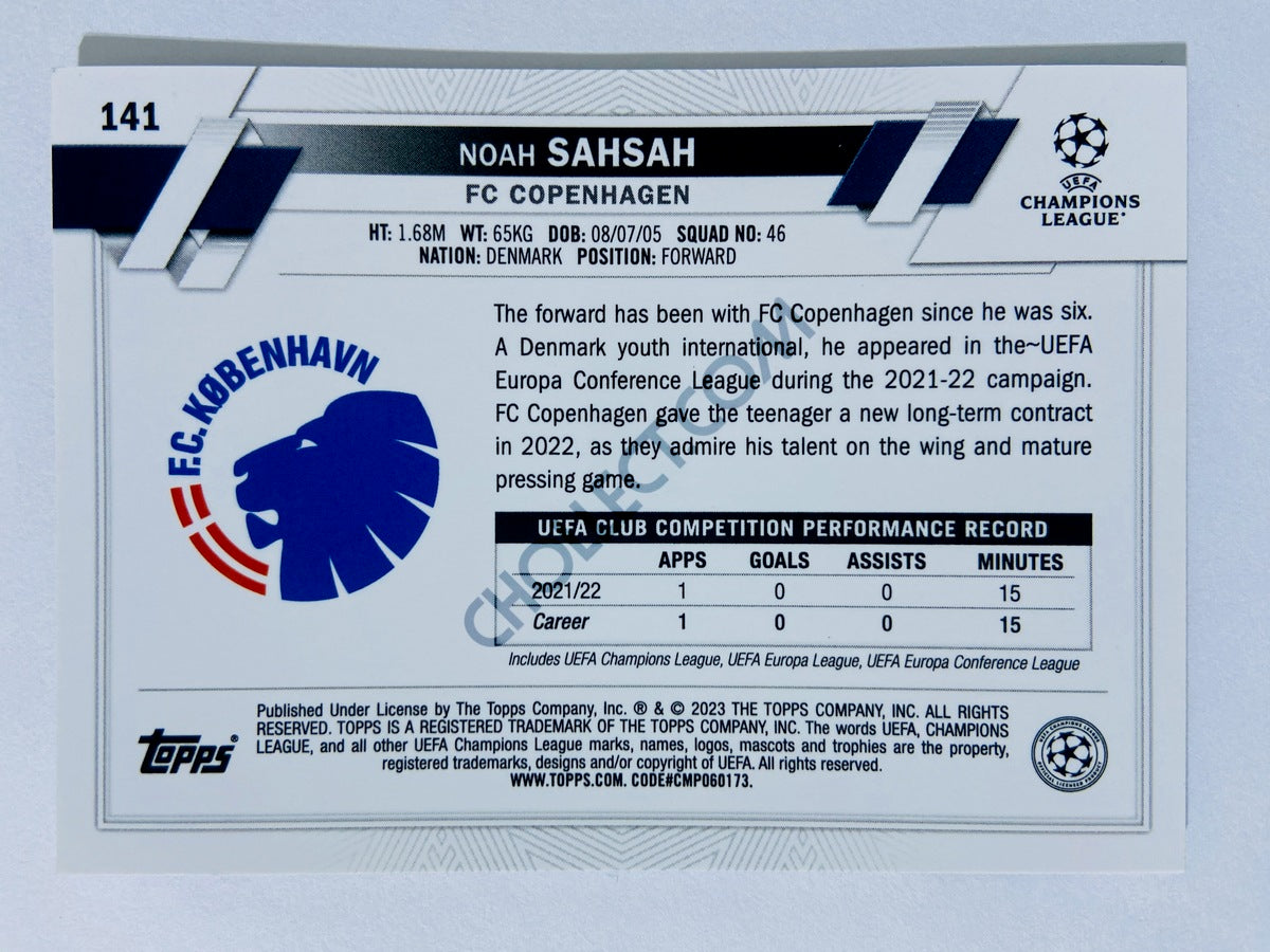 Noah Sahsah - FC Copenhagen 2022-23 Topps Chrome UEFA Club Competitions Black & White Ray Wave RC Rookie #141