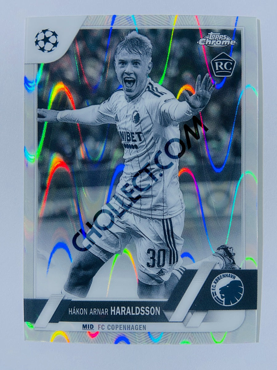 Hákon Arnar Haraldsson - FC Copenhagen 2022-23 Topps Chrome UEFA Club Competitions Black & White Ray Wave RC Rookie #141