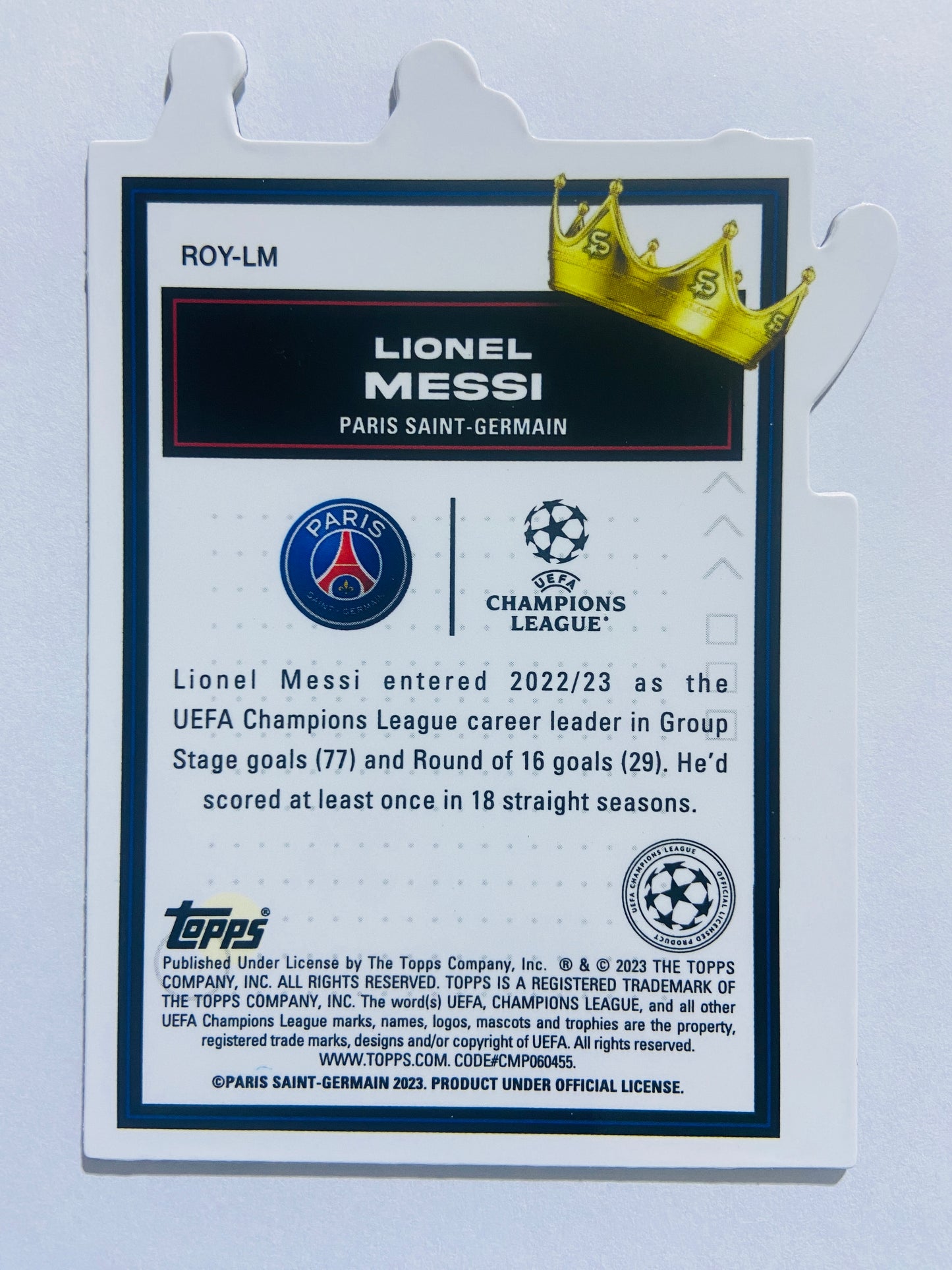 Lionel Messi – Paris Saint-Germain 2022-23 Topps UEFA Superstars Royalty Die Cut Insert #ROY-LM