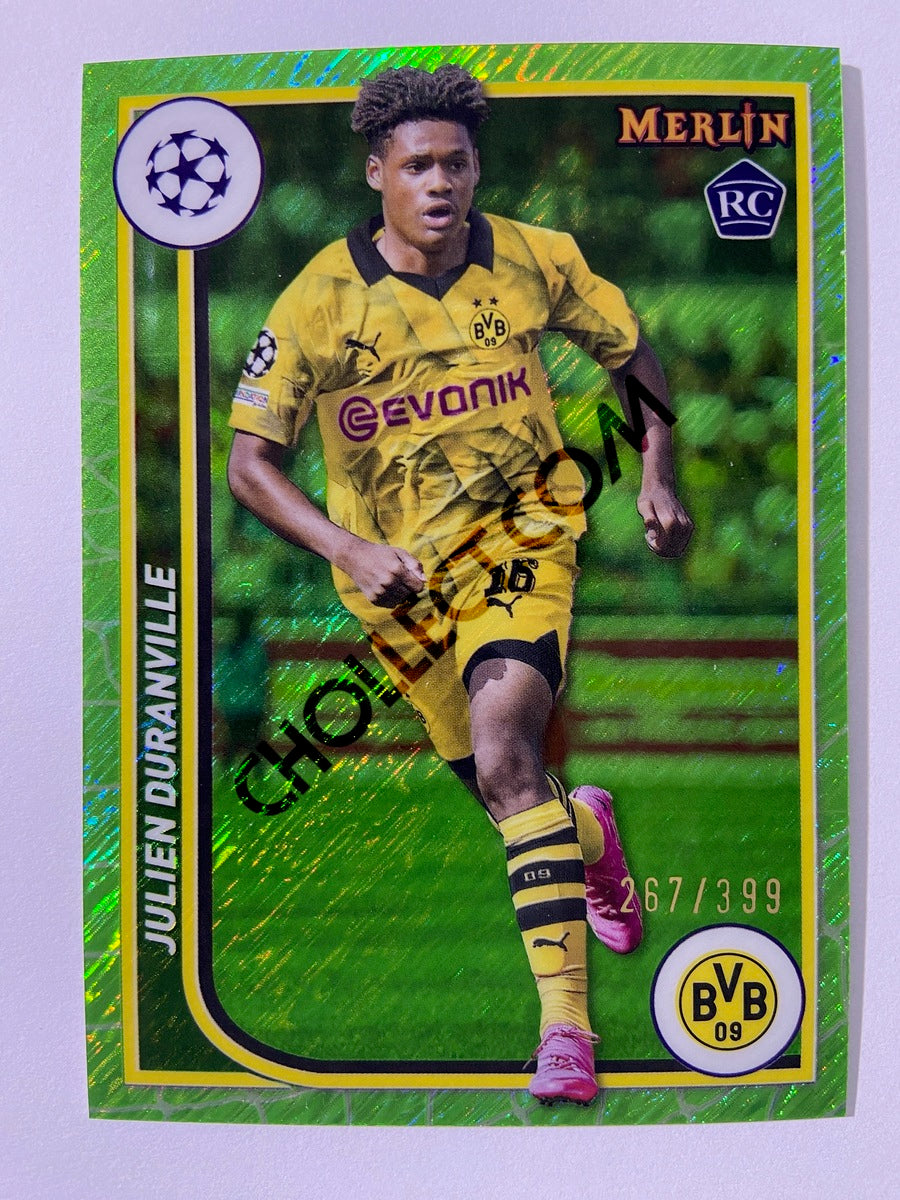 Julien Duranville - Borussia Dortmund 2023-24 Topps Merlin #26 Neon Green Shimmer Parallel 267/399