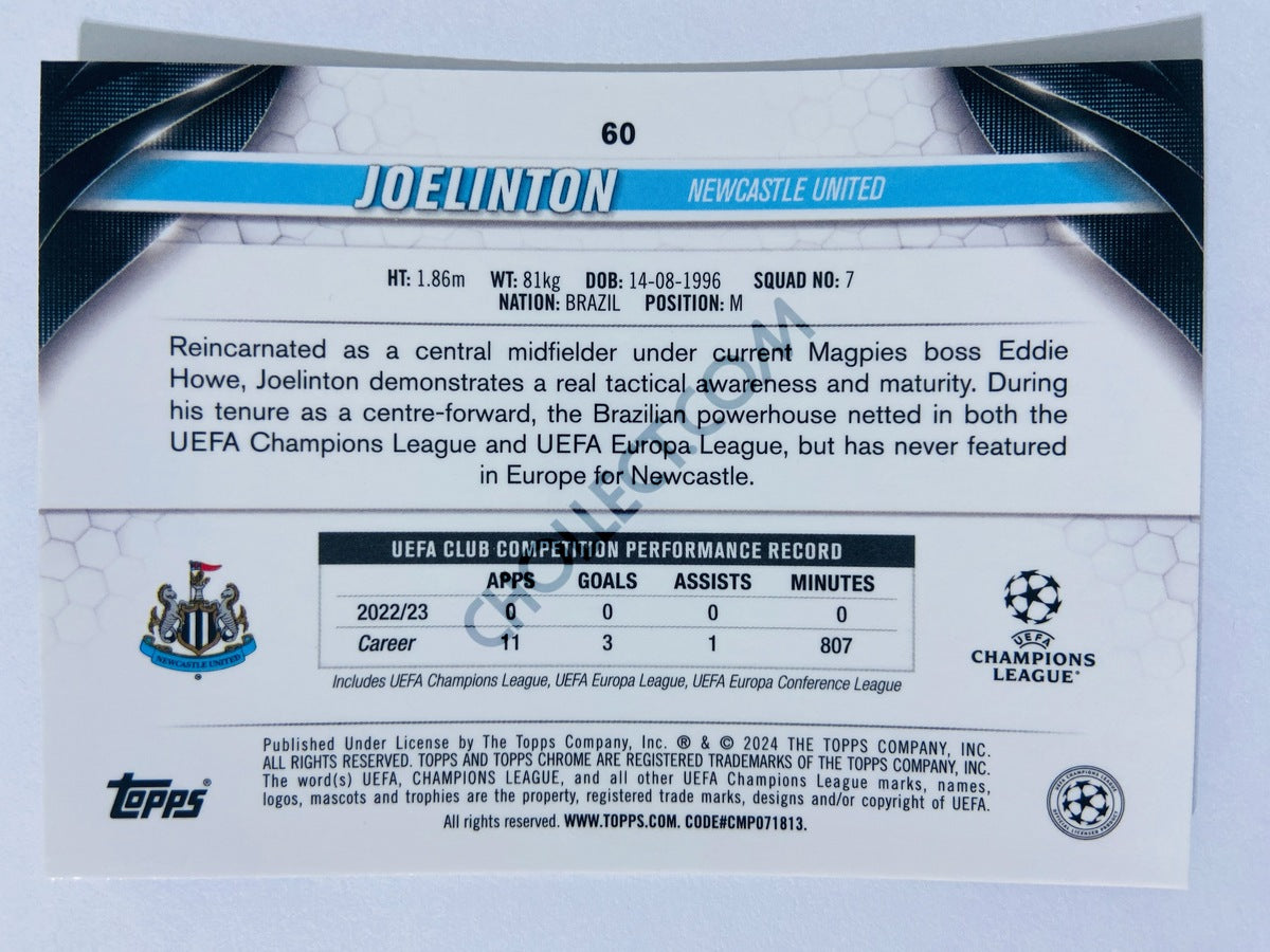 Joelinton - Newcastle United 2023-24 Topps Chrome UEFA Club Competitions #60