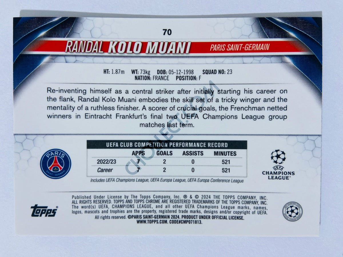 Randal Kolo Muani - Paris Saint-Germain 2023-24 Topps Chrome UEFA Club Competitions #70