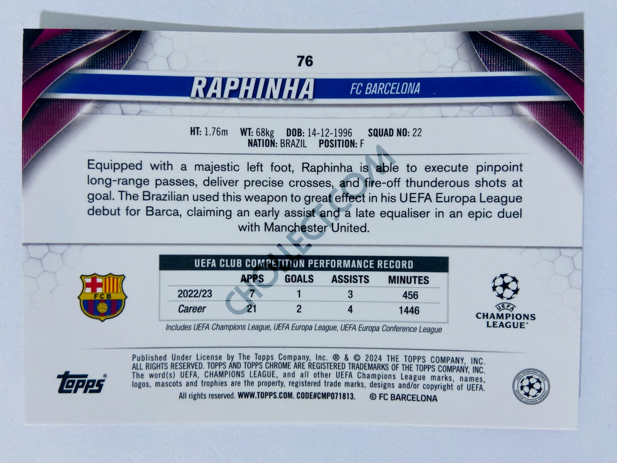 Raphinha - FC Barcelona 2023-24 Topps Chrome UEFA Club Competitions #76