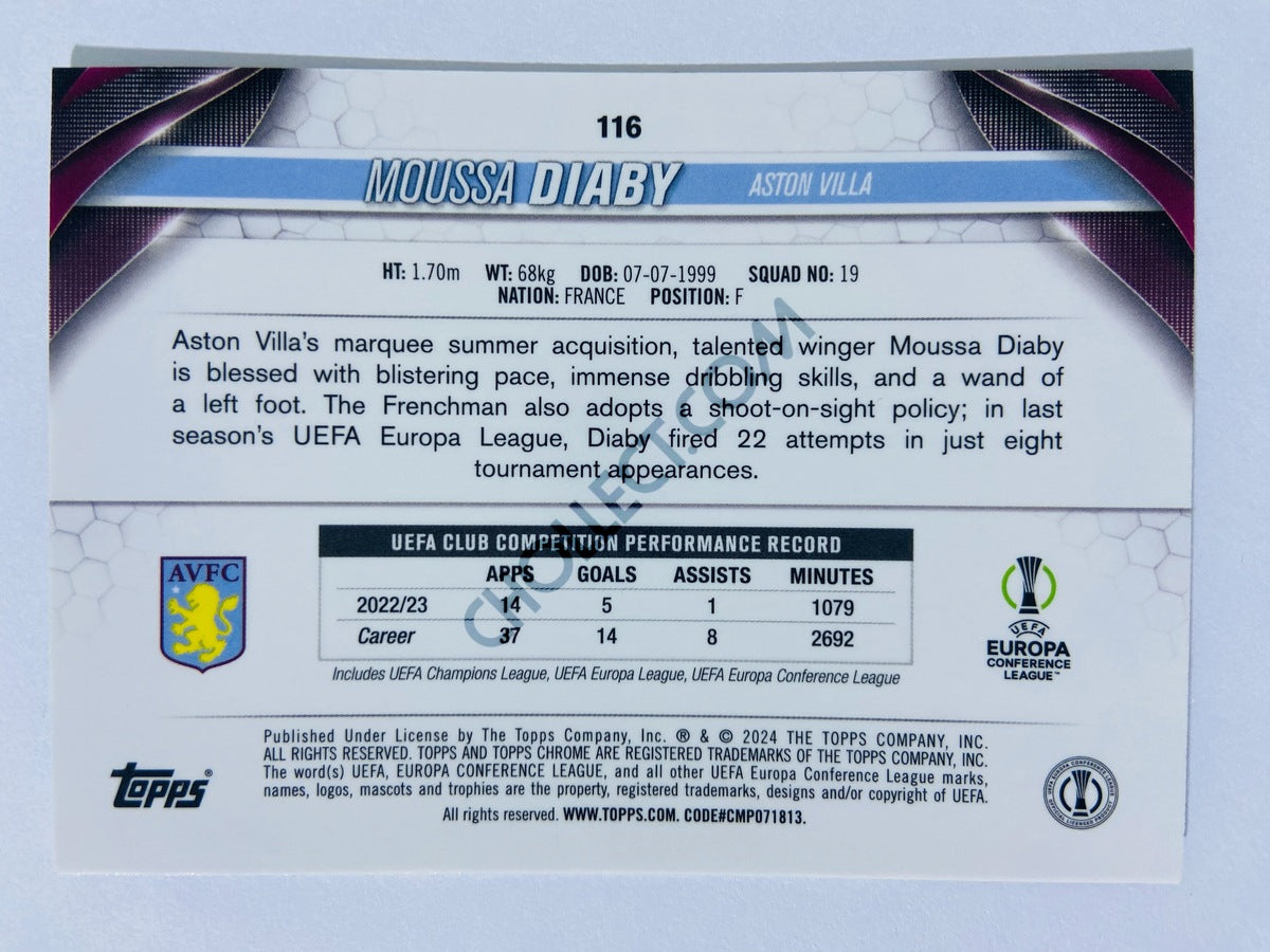 Moussa Diaby - Aston Villa 2023-24 Topps Chrome UEFA Club Competitions #116