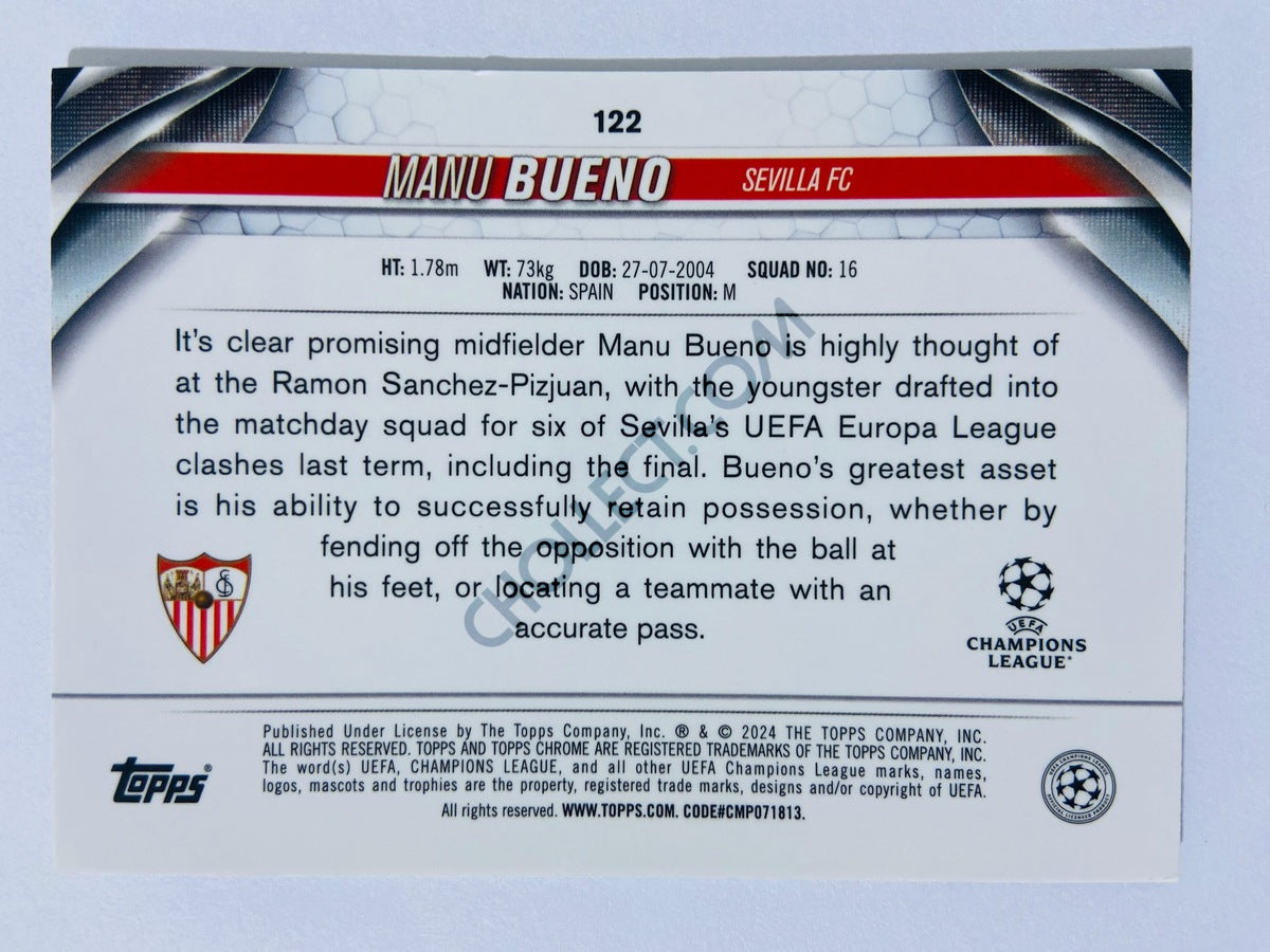 Manu Bueno - Sevilla FC 2023-24 Topps Chrome UEFA Club Competitions RC Rookie #122