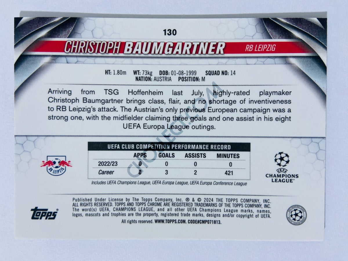 Christoph Baumgartner - RB Leipzig 2023-24 Topps Chrome UEFA Club Competitions #130