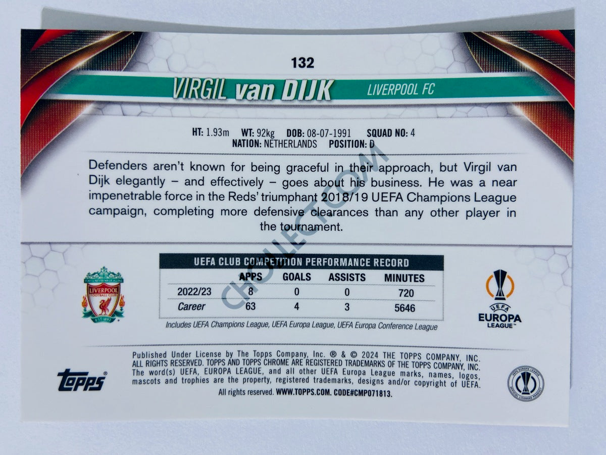 Virgil van Dijk - Liverpool FC 2023-24 Topps Chrome UEFA Club Competitions #132